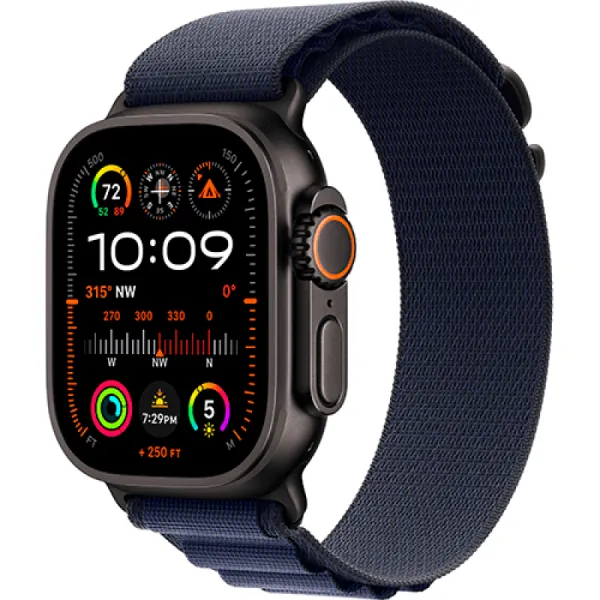 Apple Watch Series Ultra 2 49mm Black Titanium Case with Navy Alpine Loop L